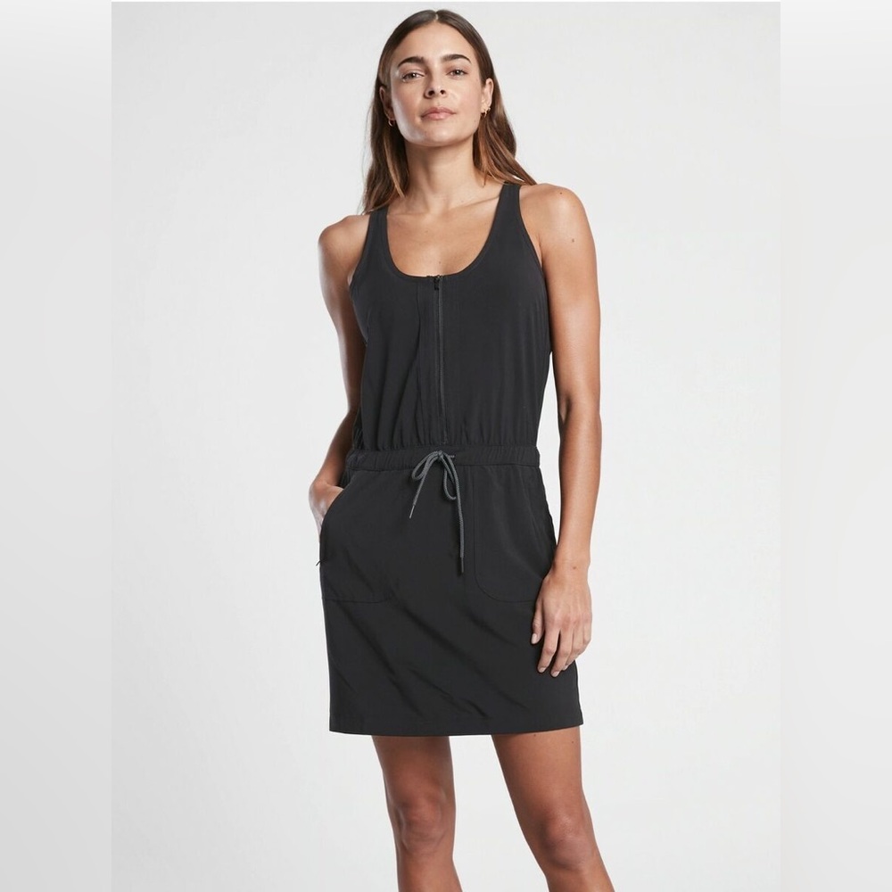 Athleta Black Racerback Drawstring Pocket Dress